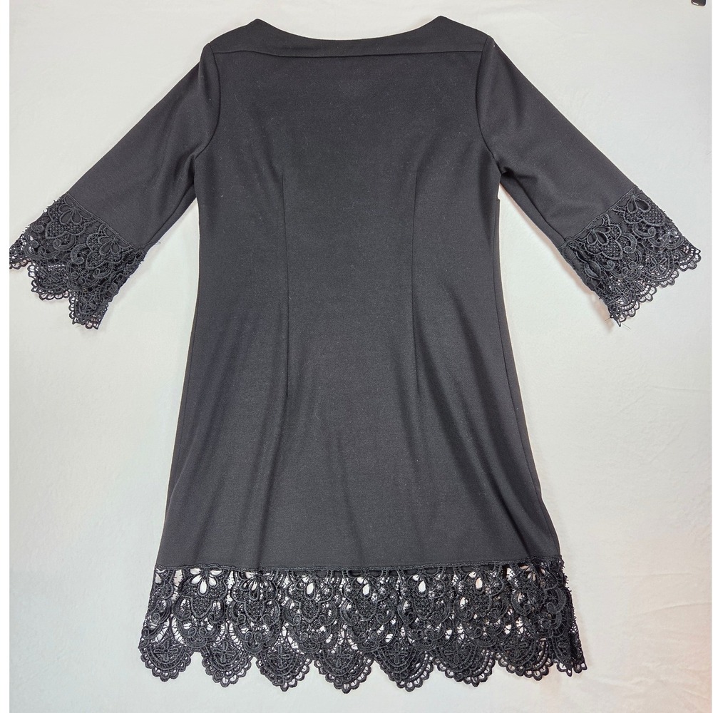 Eci Women Dress Black Scallop Big Lace A-line Boat Neck 10 Whimsigoth Witch Goth